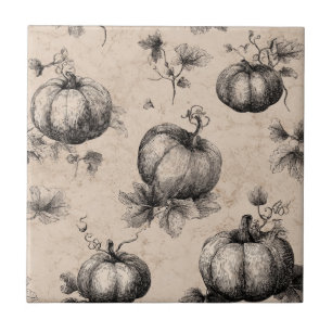 Vintage Pumpkin and Vine Engraving Pattern Tile