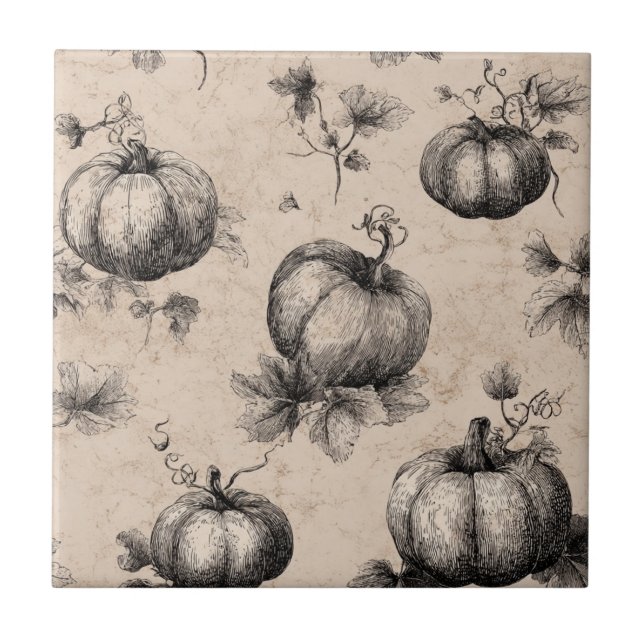 Vintage Pumpkin and Vine Engraving Pattern Tile (Front)