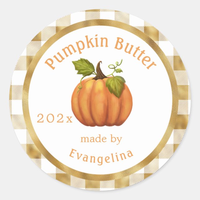 Vintage Pumpkin Butter Personalized Canning Classic Round Sticker (Front)