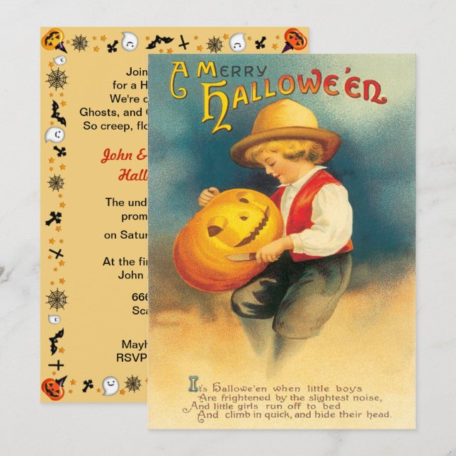 Vintage Pumpkin Carving Halloween Invitation (Front/Back)
