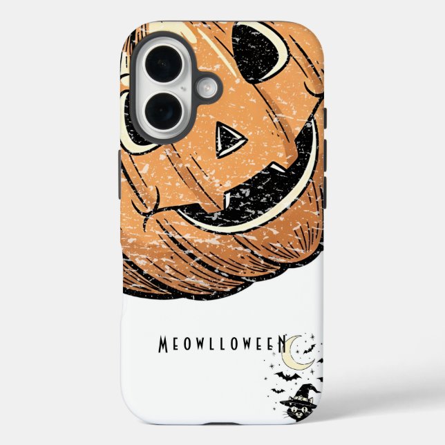 Vintage Pumpkin Cat “Meowloween” iPhone Case (Back)