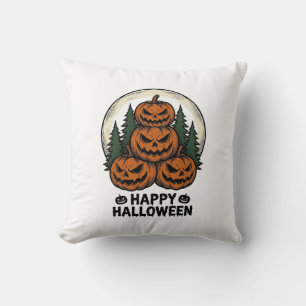 Vintage Pumpkin Halloween Jack O Lantern Forest Sh Throw Pillow