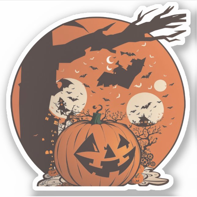 Vintage Pumpkin Halloween Sticker (Front)