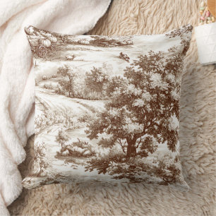 Vintage Pumpkin Harvest Countryside Toile (10) Throw Pillow