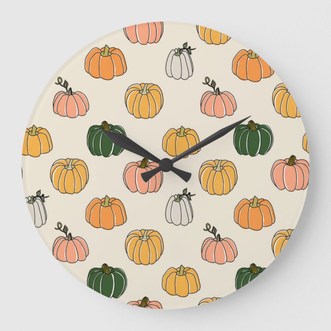 Vintage Pumpkin Harvest, Seamless Pattern. Large Clock (Front)