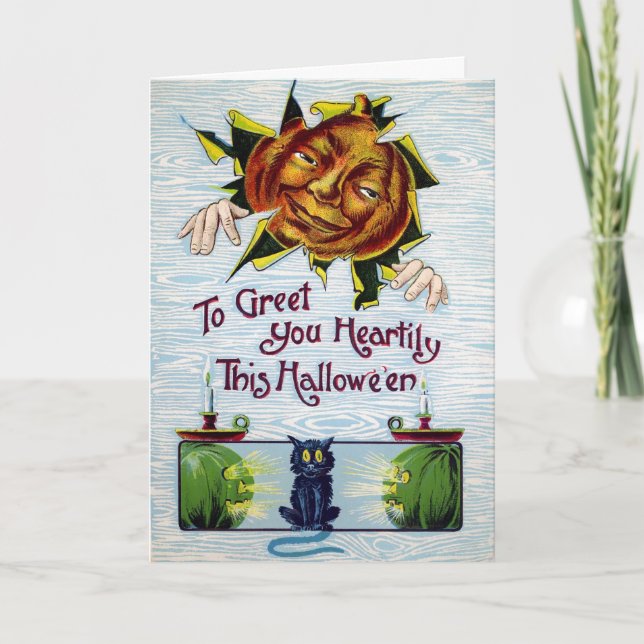 Vintage Pumpkin Head Halloween Card (Front)