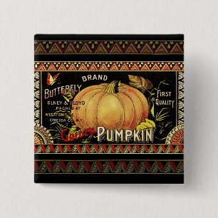 Vintage Pumpkin Label Art Butterfly Brand 2 Inch Square Button
