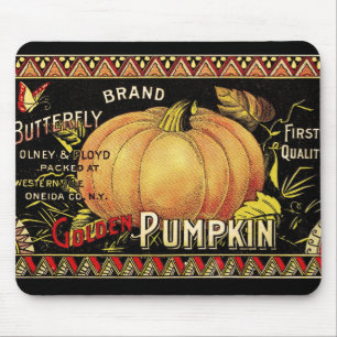 Vintage Pumpkin Label Art Butterfly Brand Mouse Pad