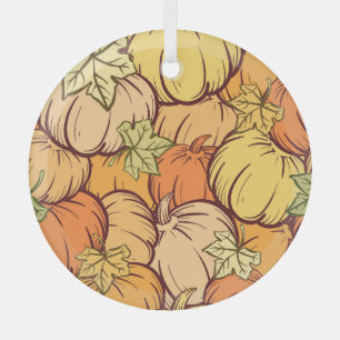 Vintage pumpkin leaves pattern. glass ornament