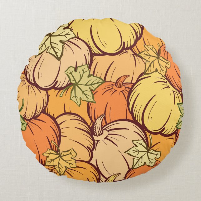 Vintage pumpkin leaves pattern. round pillow (Front)