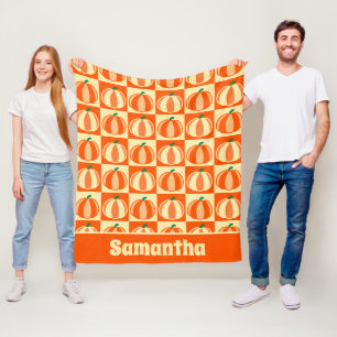 Vintage Pumpkin Orange Tartan Plaid Thanksgiving  Fleece Blanket