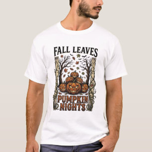 Vintage Pumpkin Shirt Fall Leaves Spooky Harvest A