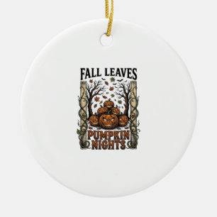 Vintage Pumpkin Shirt Fall Leaves Spooky Harvest A Ceramic Ornament
