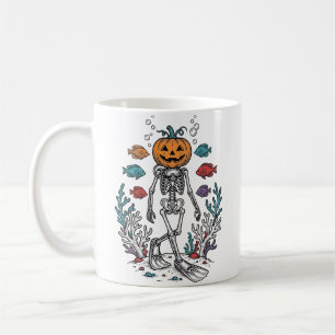 Vintage Pumpkin Skeleton Diver Halloween Fish Desi Coffee Mug