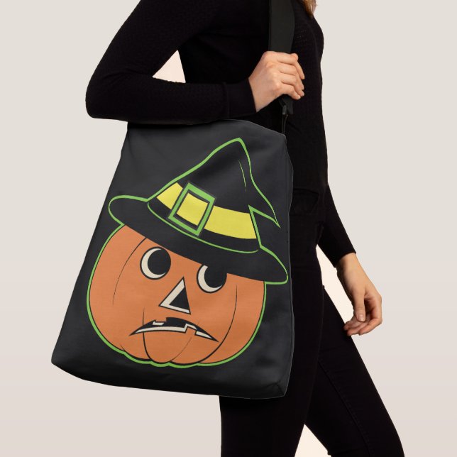 Vintage Pumpkin Witch Crossbody Bag (Close Up)