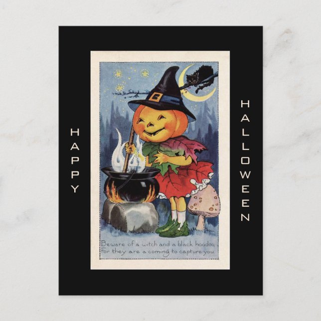 Vintage Pumpkin Witch Happy Halloween Postcard (Front)