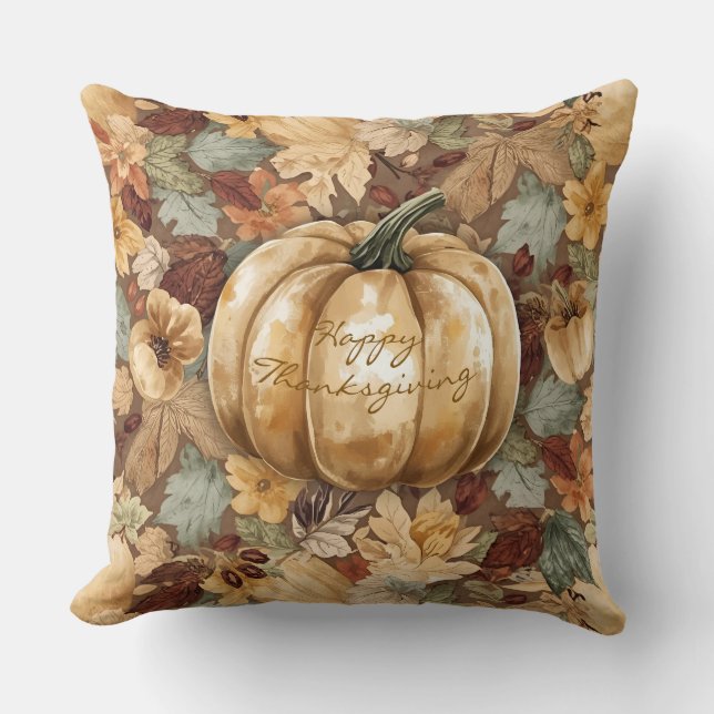 Vintage,Pumpkin with Thanksgiving Pattern Throw Pi Pillow (Front)