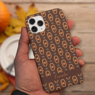 Vintage pumpkins and leaves brown pattern custom iPhone 15 pro case