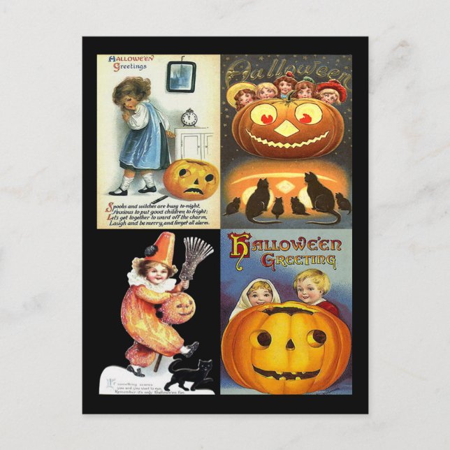 Vintage Pumpkins Kids Four Photo Collection Postcard (Front)