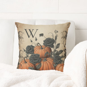 Vintage Pumpkins Monogram Throw Pillow