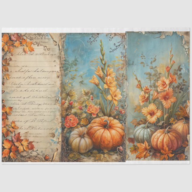 Vintage Pumpkins with French Script Tissue Paper (Front)