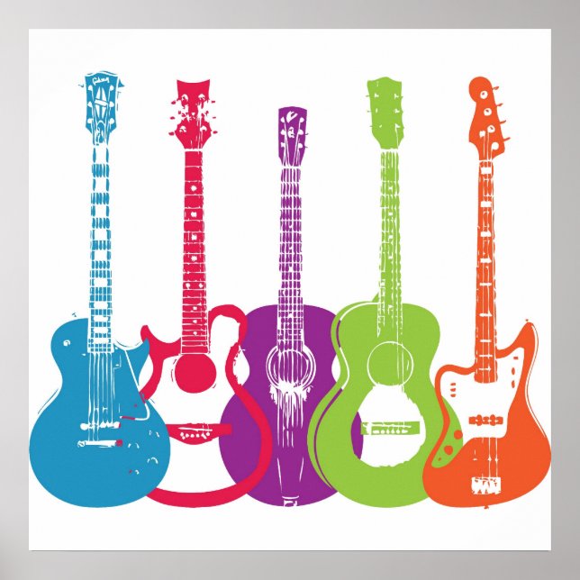 Vintage Punk Retro Guitars Poster (Front)