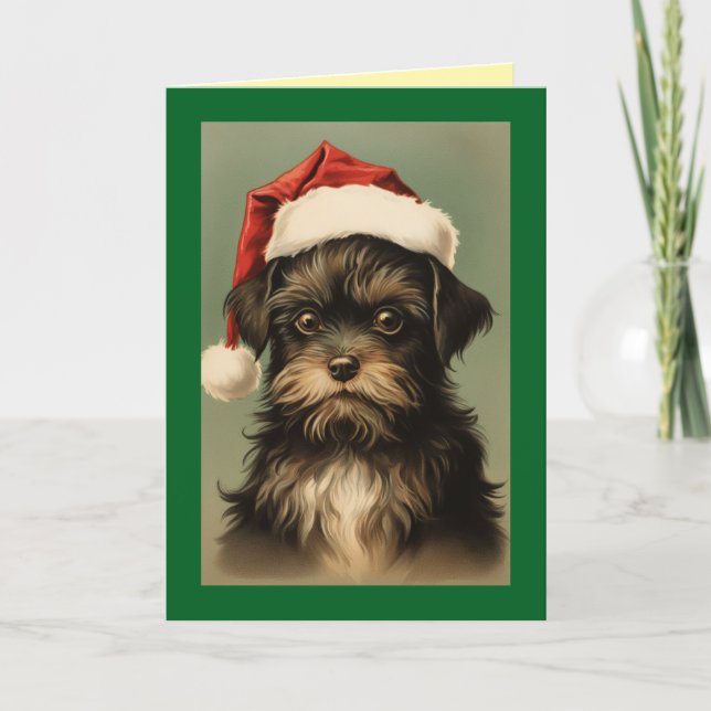 Vintage Pup In Santa Hat Christmas Card (Front)