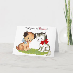 Vintage Puppy and Kitten Valentine's Day Card