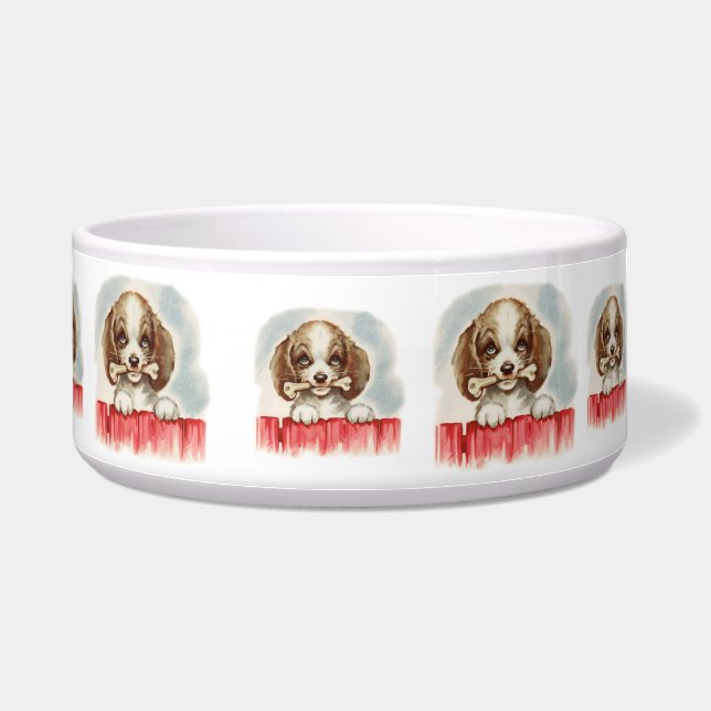 Vintage Puppy Art Puppy with Bone (Right)