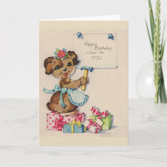 Vintage Puppy Birthday Greeting Card (Front)