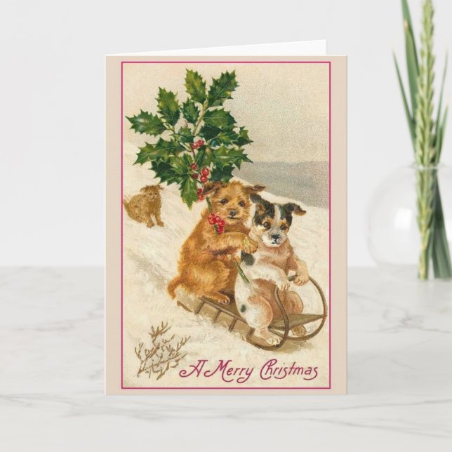 Vintage Puppy Christmas Greeting Card (Front)