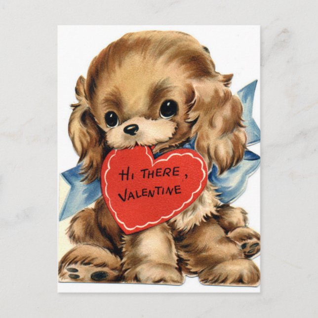 Vintage Puppy Dog With Heart Valentine Holiday Postcard (Front)
