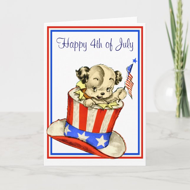 Vintage Puppy with Flag Card (Front)