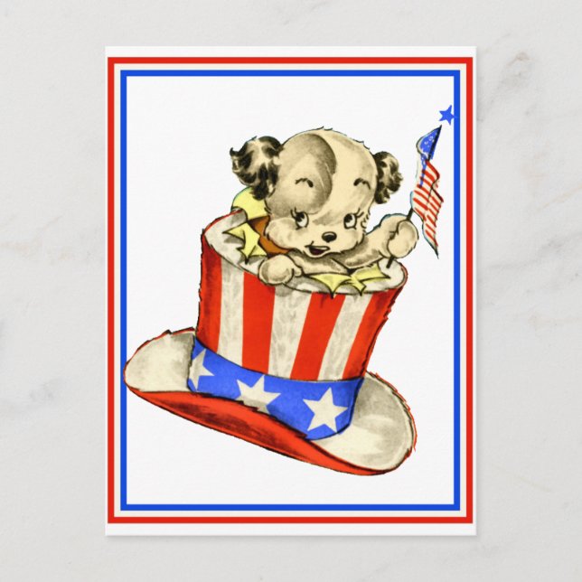 Vintage Puppy with Flag Postcard (Front)