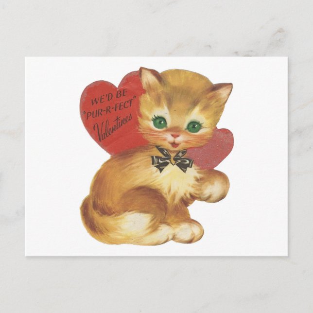 Vintage Pur-r-fect Valentine Holiday Postcard (Front)