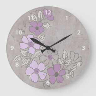 Vintage Purple and Grey Floral Wedding Large Clock