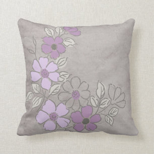 Vintage Purple and Grey Floral Wedding Throw Pillow