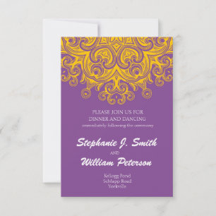 Vintage Purple and Yellow Wedding Reception Card