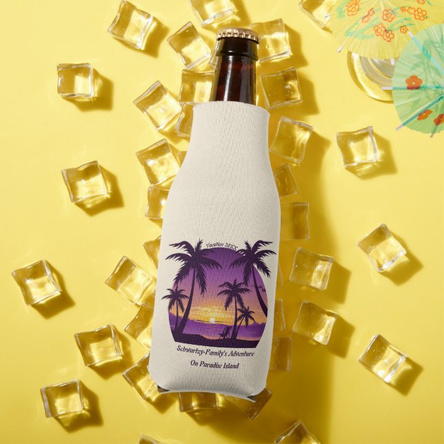 Vintage Purple Beach Sunset Palm Tree Bottle Cooler (In Situ Summer)