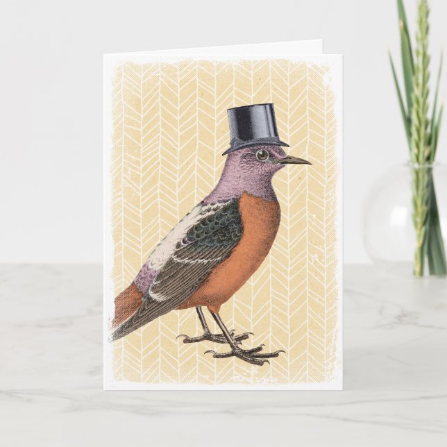 Vintage Purple Bird in Top Hat Card (Front)