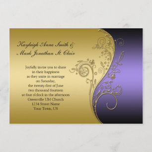 Vintage Purple Black and Gold Wedding Invitation