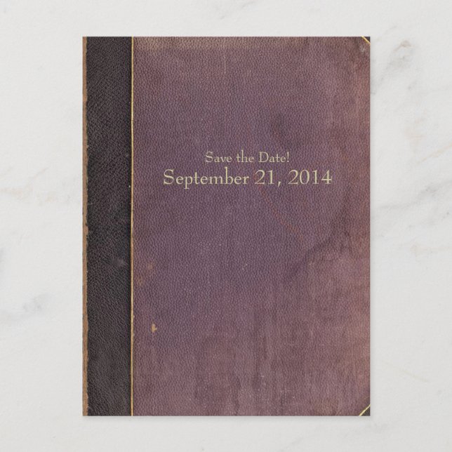 Vintage Purple Book Save the Date Announcement Postcard (Front)