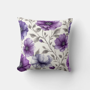Vintage Purple Botanical Romantic Chic Floral Throw Pillow