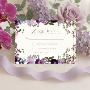 Vintage Purple Botanical Wedding RSVP Card