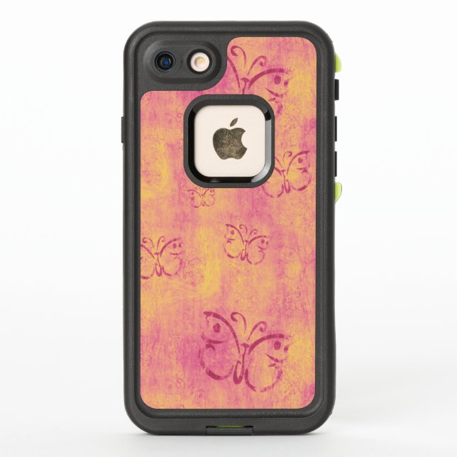 Vintage Purple Butterflies on Pink LifeProof iPhone Case (Back)