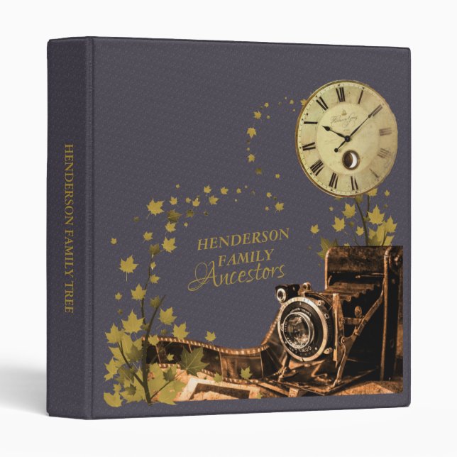 Vintage Purple Camera Family Genealogy Binder (Front/Spine)