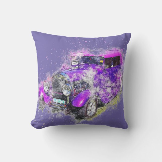 Vintage Purple Car Throw Pillow (Front)