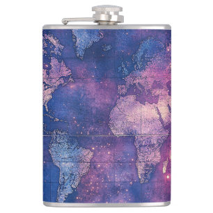 Vintage Purple Celestial World Map (10) Hip Flask
