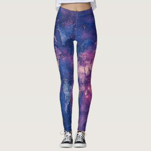Vintage Purple Celestial World Map (10) Leggings