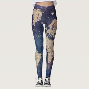 Vintage Purple Celestial World Map (11) Leggings
